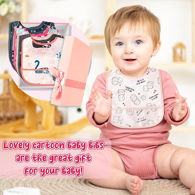 2ooya 6Pcs Waterproof Toddler Bibs Baby Feeding Bib Set with Crumb Catcher Pocket, Infant Adjustable Baby Teething Bib, Babies Sleeveless Animals Food Bibs Keepsake Gift for Baby Shower, 6-24 Months