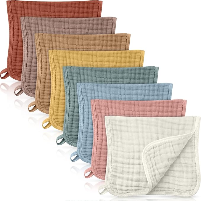 8 Packs Muslin Burp Cloths Large 20" x 10", 6 Layers Unisex Baby Absorbent 100% Cotton Burp Rags Colorful Muslin Washcloths for Baby Plain Soft Cotton Cloth for Babies Girls Boys(Modern Colors)