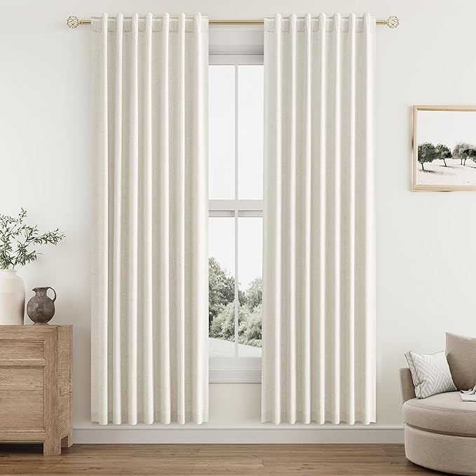 Guken Cream 100% Blackout Curtains 78 Inch Length 2 Panels Set for Living Room Bedroom Back Tab Thermal Insulated Black Out Linen Drapes Room Darkening Window Curtains