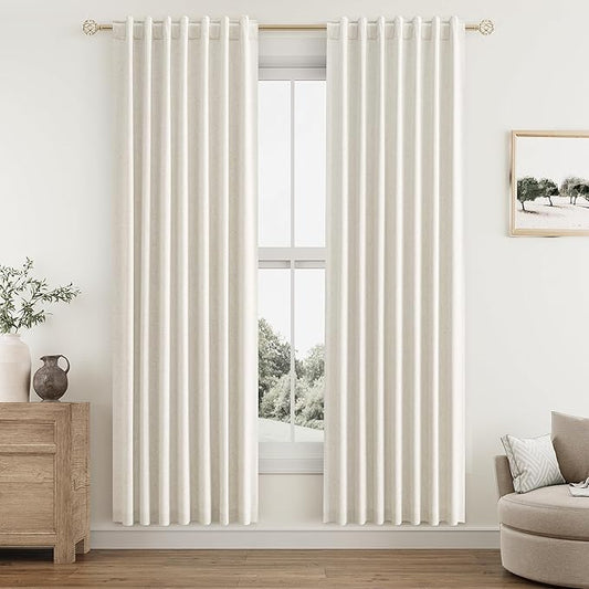 Guken Cream 100% Blackout Curtains 78 Inch Length 2 Panels Set for Living Room Bedroom Back Tab Thermal Insulated Black Out Linen Drapes Room Darkening Window Curtains