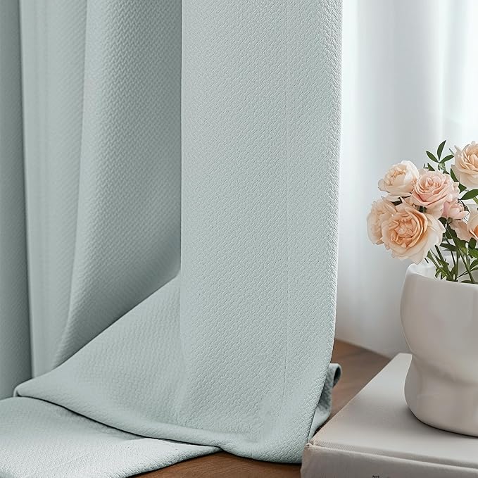 FMFUNCTEX 100% Blackout Curtains for Bedroom, Mistleaf Curtains 72 Inches Long Textured Thermal Insulated Curtains for Living Room Drapes, Black Out Drapery Grommet Room Darkening 2 Panels