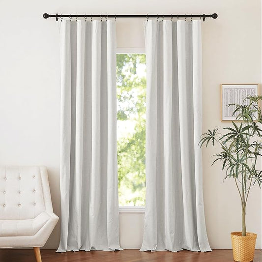 NICETOWN 100% Blackout Linen Curtains 108 inch Length with Thermal Insulated White Liner, Off White, 52" W, 2 Pieces, Noise Reducing Textured Linen Look Windows Drapes for Classroom, Farmhouse, Loft