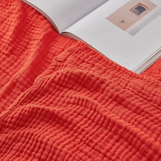 EMME Cotton Muslin King Blanket Bed Layering Breathable Gauze Blanket Soft Lightweight Blankets Adults (Orange Rust, 108"x90")