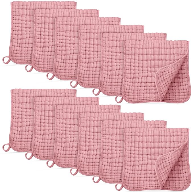 Unnivoll Muslin Burp Cloths for Baby 100% Cotton Burping Cloths for Boys Girls Large 20''X10'' Extra Soft and Absorbent 12 Pack - Bean Paste