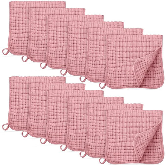 Unnivoll Muslin Burp Cloths for Baby 100% Cotton Burping Cloths for Boys Girls Large 20''X10'' Extra Soft and Absorbent 12 Pack - Bean Paste