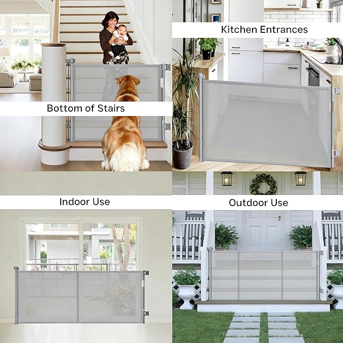 Retractable Baby Gate,Mesh Baby Gate or Mesh Dog Gate,34" Tall,Extends up to 70" Wide,Child Safety Gate for Doorways, Stairs, Hallways, Indoor or Outdoor (Gray, 70''Wide 34''Tall)