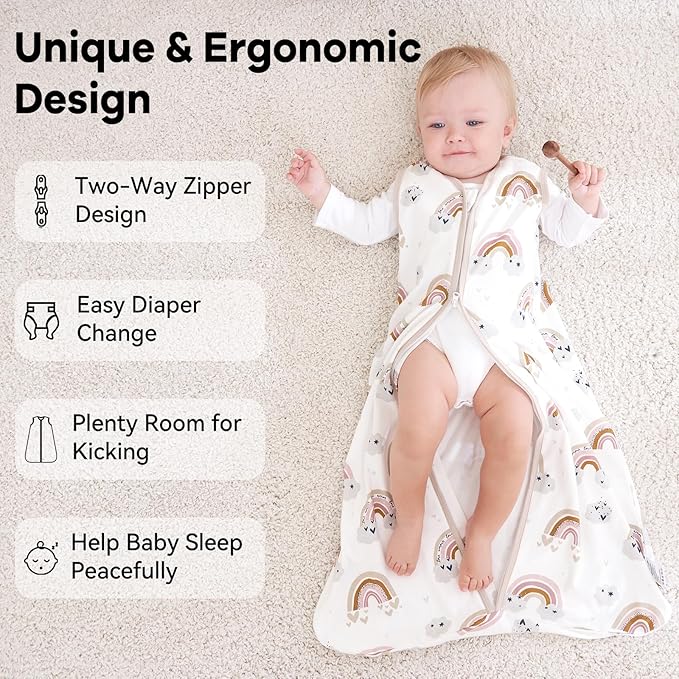 Unnivoll Baby Sleep Sack 6-12 Months 0.5 Tog Wearable Blanket Baby, 3 Pack 100% Cotton Lightweight Sleeping Sack with 2-Way Zipper for Newborn Infant Apricot White Sun Clouds
