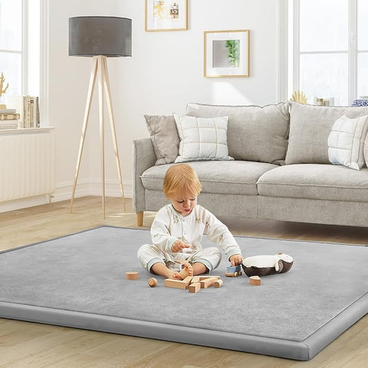 Baby Play Mat for Floor Tummy Time Mat Nursery Muscle Area Rug Playroom Rug Tatami 47"x47" Memory Foam 1.3" Thick Crawling For Babies,Toddlers, Infants, Kids,Floor(Light Gray)