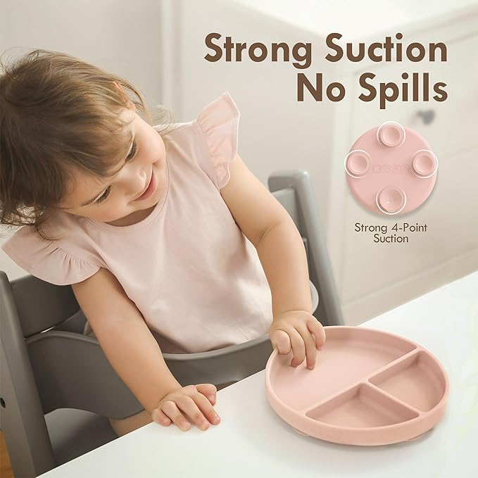 Moonkie Suction Plates for Baby | 100% Silicone BPA-Free Baby Plates with Lids and Food Cover | Divided Design | Microwave and Dishwasher Safe | Toddler Plates 2 Pack
