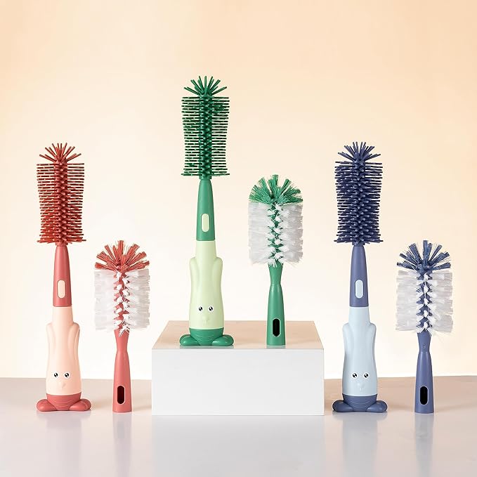Chemimoso Multifunctional Cleaning Brush, Baby Bottle Brush, Bottle Brush Cleaner Set, Dark Blue, Silicone and Nylon Brush