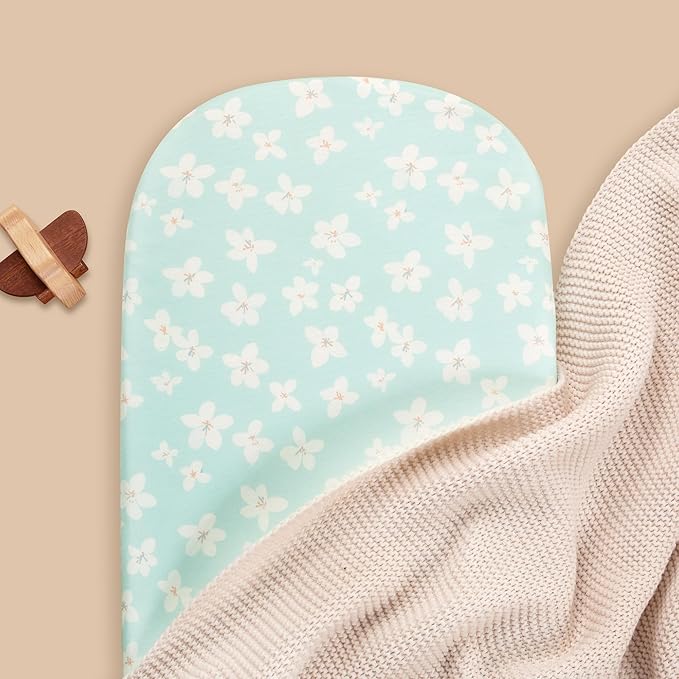 TILLYOU Baby Bassinet Sheets for Girls Boys 2 Pack Baby Sheets for Square Rectangle Oval Bassinet Mattress 33X16 Inch, Fresh Flowers and Light Green
