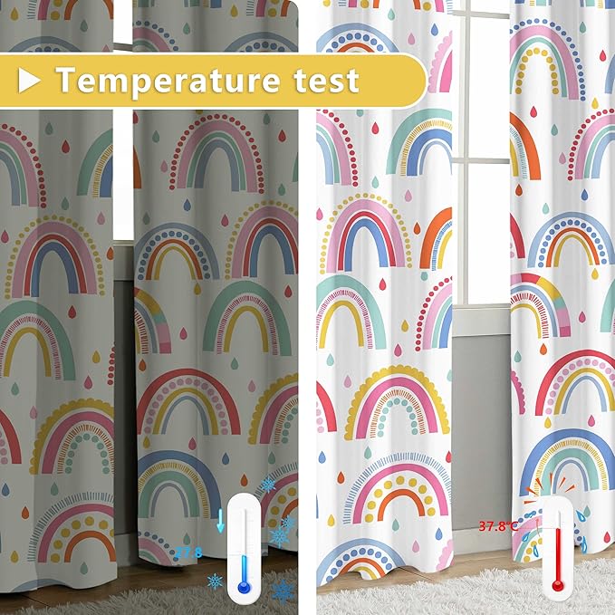 chiinvent Blackout Rainbow Curtains for Kids Cute Rainbow Room Darkening Window Curtains Decorative Cartoon Black Out Curtain for Girls Bedroom Nursery, C3, 52" x 84", 2 Panels (90% Blackout)