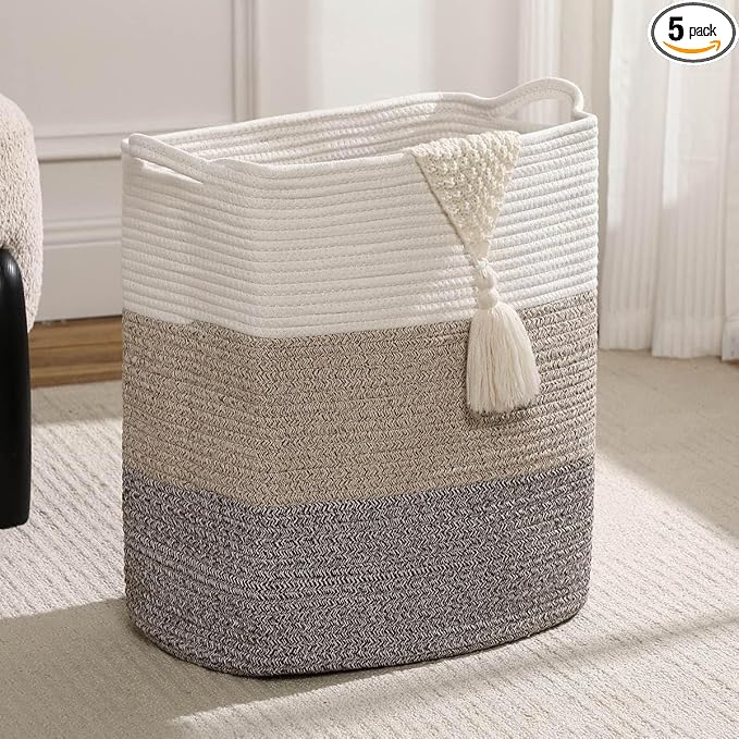 Tall Laundry Basket With Handles,Woven Cotton Rope Big Laundry Hamper Sorters,Versatile Storage for Dirty Clothes,Baby Toys,and Blankets in Bathroom, Nursery,and Living Room (Gradient Brown, 80L)