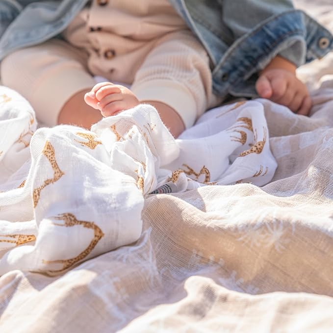 aden + anais Boutique Organic Swaddle Blanket 4-Pack – 100% Organic Cotton Muslin, Large, Soft, Breathable Receiving Blankets for Infants – Lightweight Multi-Use Baby Swaddles, Safari Dreams