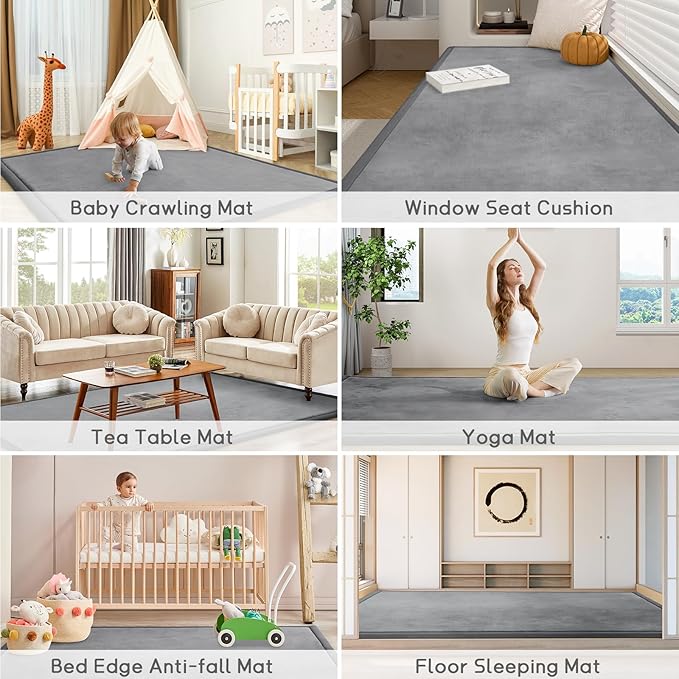 Baby Play Mat for Floor Tummy Time Mat Nursery Muscle Area Rug Playroom Rug Tatami 59"*71" Memory Foam 1.3" Thick Crawling For Babies,Toddlers, Infants, Kids,Floor(Grey)