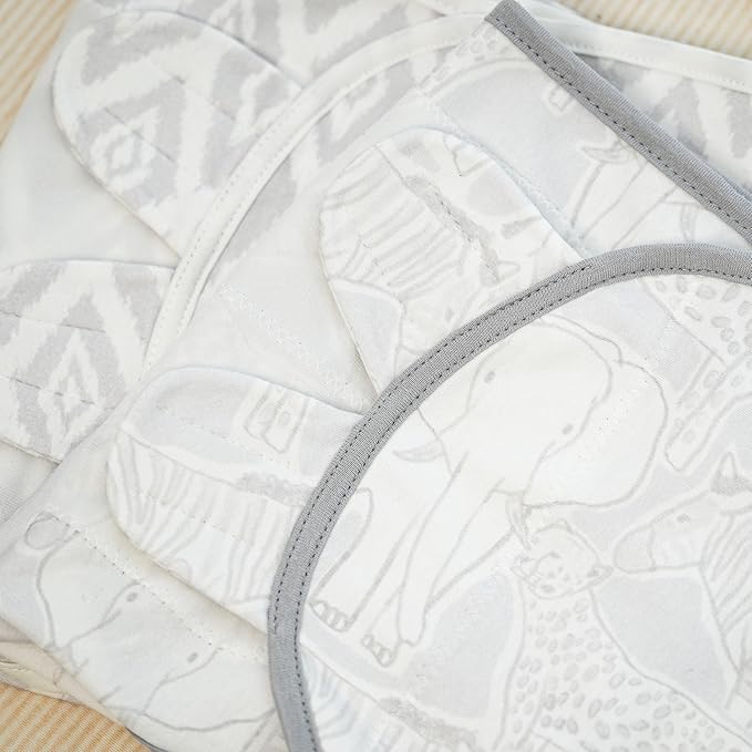 Baby Swaddles for Newborn Organic Cotton,Soft & Snug Newborn Velcro Swaddle 0-3 Months Sleep Sack Helps Calm Startle Reflex, 2-Pack Wrap Nursery Swaddling Blankets Elephant