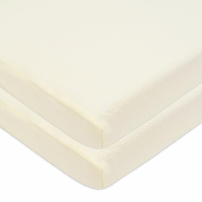 American Baby Company 2 Pack 100% Natural Cotton Fitted Mini Crib Sheets 38" x 24" - Soft & Breathable Small Nesting Portable Sheets, Fits Pack N Play Mattresses, Cream, for Boys & Girls