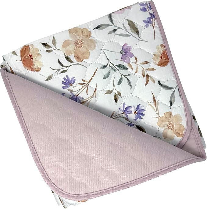 WOVENX Organic Incontinence Pads for Kids & Toddlers - 5 Layer Waterproof Protectors for Overnight Bed Wetting - Reusable & Washable Pee Pads - Fits Twin to Full Size Beds - 34" x 52" Flower