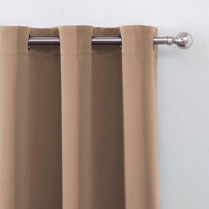 LEMOMO 100% Blackout Cappuccino Curtains with Black Lining/52 x 84 Inch/Set of 2 Panels Thermal Insulated Room Darkening Curtains for Bedroom