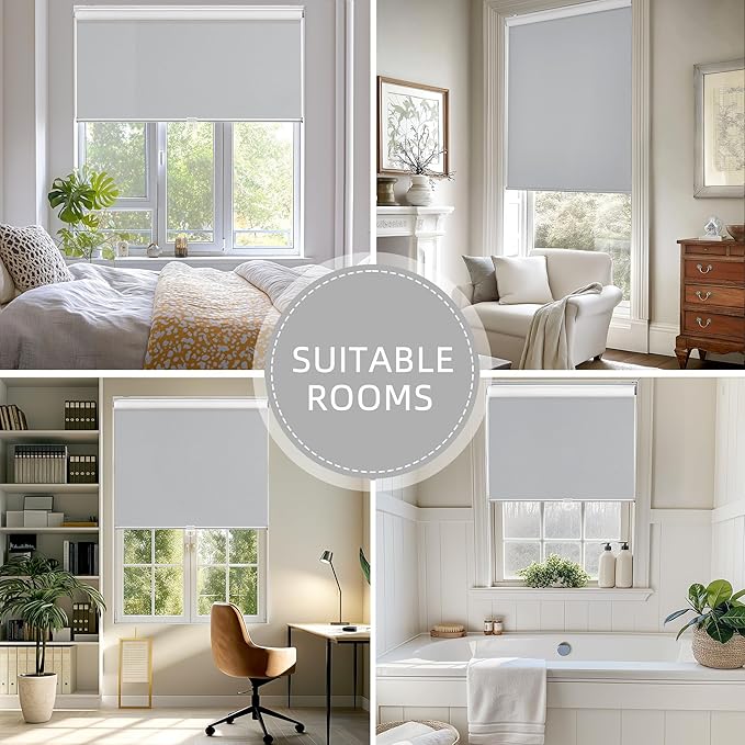 ChrisDowa Cordless Free-Stop 100% Blackout Blinds for Windows, Roller Windows Shades with Thermal Insulated, UV Protection Fabric for Living Room, Office and Home. Easy to Install.Grey,23" W X 72" H