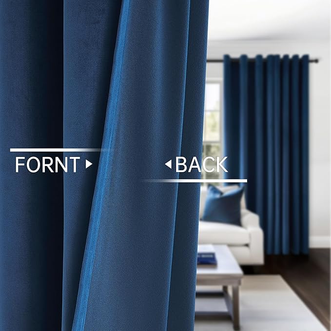 Topfinel 90 Inches Long Velvet Curtains for Bedroom,Dark Blue Velour Cold Weather Thermal Winter Decorative Room Darkening Viral Luxury Crushed Velvet Aesthetic Boho Drapery Panels 2 Panels