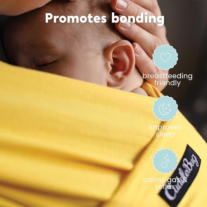 Cuddlebug Hands-Free Baby Carrier - Soft & Stretchy Wrap for Newborn to Toddler 7-35 lbs - One-Size-Fits-All Hip-Healthy Holder (Yellow)