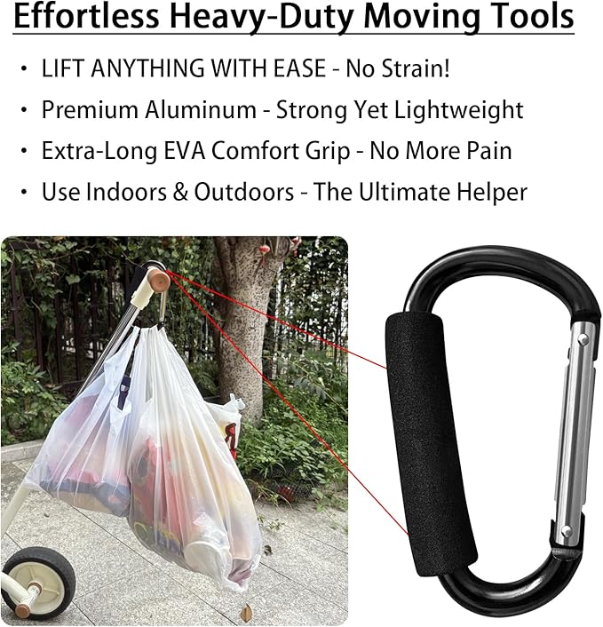 Large Aluminum Carabiner, Heavy-Duty Stroller Hooks for Hanging Bags and Shopping – Durable Multi-Purpose Carabiner Clips for Camping, Hiking, Travel, Outdoor Accessories