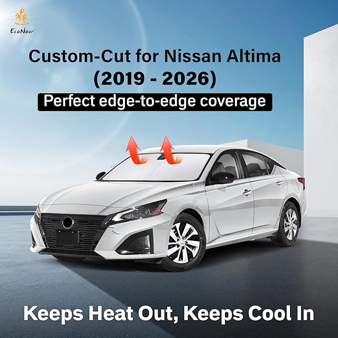 EcoNour Windshield Sunshade Compatible for Nissan Altima 2019-2026-240T Polyester Material Cars Sun Visor Reflector Blocks UV Rays - Foldable Sunshade Interior Protection Accessories