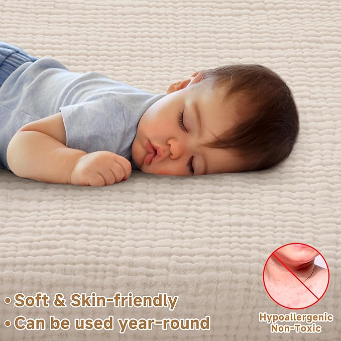 Pro Goleem Muslin Crib Sheets, 100% Cotton Crib Sheets for Boy Girl, 2 Pack Breathable Soft Neutral Baby Bed Sheets Set, Fits Standard Crib Mattress & Toddler Mattress 52"x28", (Brown＆Beige)