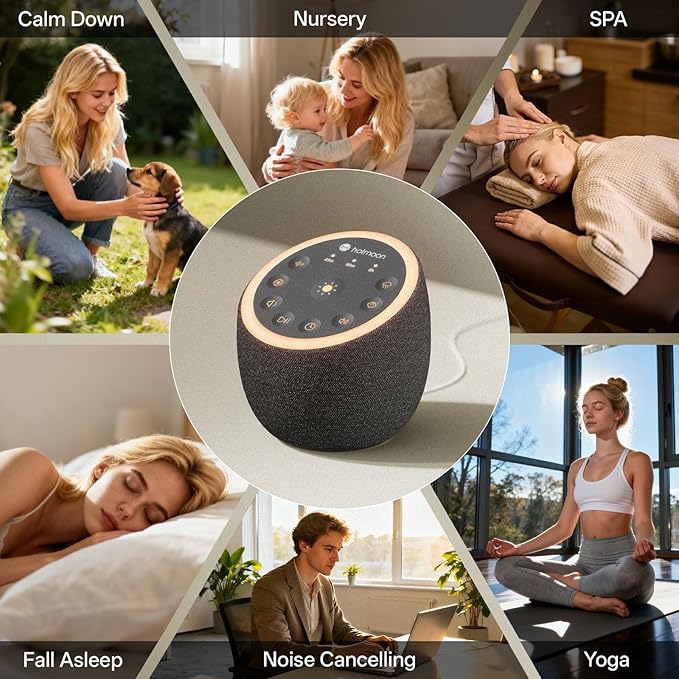 Hotmoon Sound Machine for Sleep, Cocoon 2 White Noise Sound Machine with 40 Non-Looping Sounds, Dual-Speaker & Timer, 8 Night Light, Pink Brown Green Noise for Sleeping Adults, Office Privacy, Plug-in