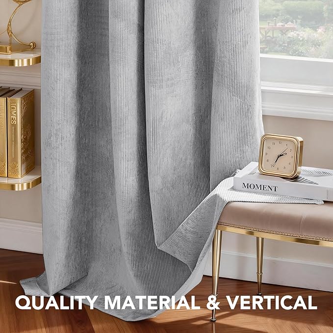 H.VERSAILTEX Velvet 100% Blackout Curtains for Living Room Full Light Blocking Curtains Thermal Insulated Room Window Drapes Soft Luxury Curtains Grommet Top 2 Panels (55" W x 84" L, Gray)