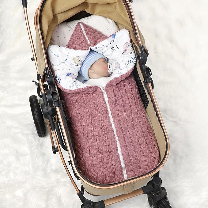 Yanmucy Baby Swaddle Blanket Multifunction Wrap Knitted Sleeping Bag Newborn Baby Receiving Blankets Stroller Wrap for 0-12 Months (Pink)