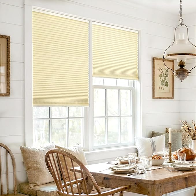 LazBlinds Cordless Cellular Shades, No Tools No Drill Blackout Honeycomb Shades Pleated Blinds for Windows, 21'' W x 48'' H, Soft Cream
