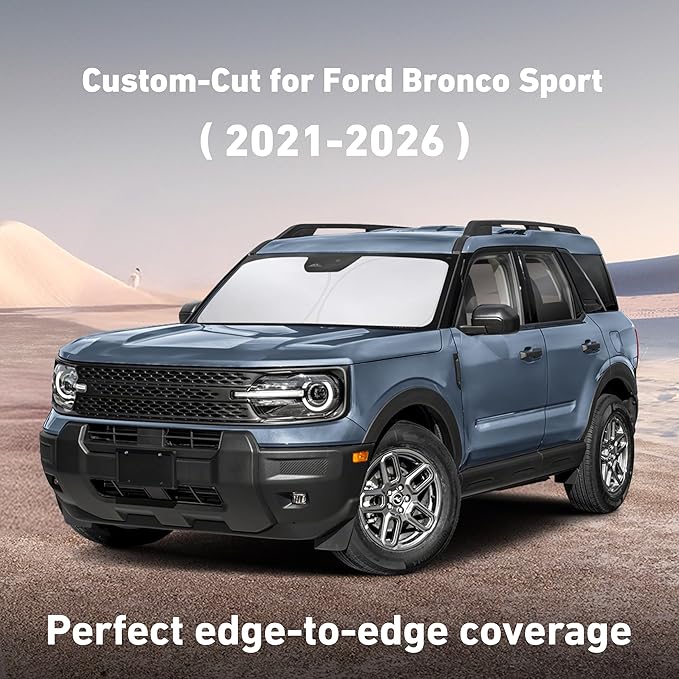 Econour Windshield Sunshade for Ford Bronco Sport 2021-2024 2025 2026, Sun Visor for Front Windshield & Window Sun Shade Cover, UV Heat Blocker & Protector, Car Accessories
