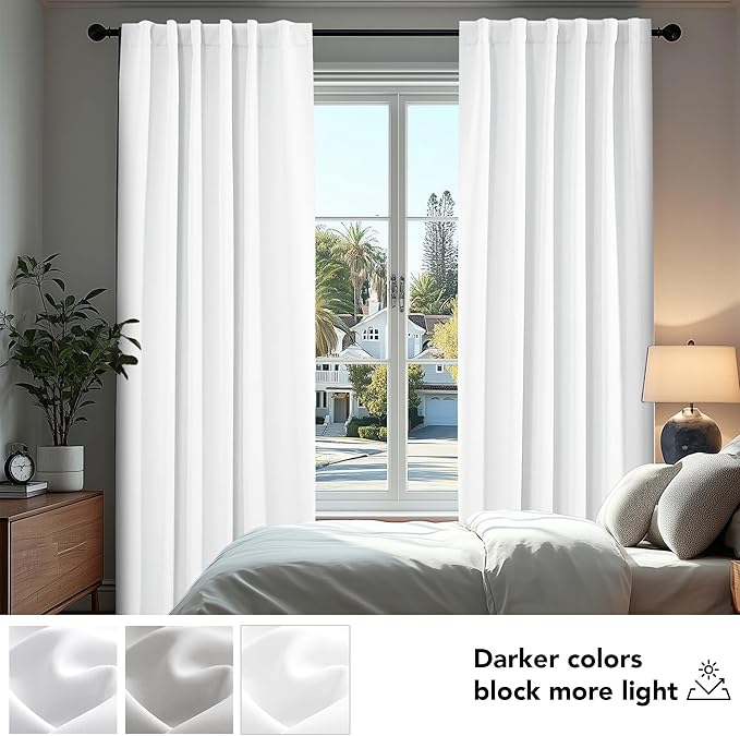 Deconovo Blackout Curtains, Thermal Insulated, W42 x L72 2 Panels, Back Tab, Machine Washable, Room-Darkening Drapes for Bedroom/Living Room Pure White