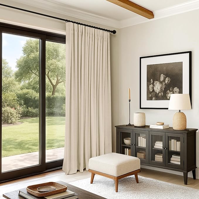 INOVADAY 100% Blackout Curtains for Bedroom, Black Out Curtains 90 Inch Long, Clip Rings Linen Blackout Drapes, Thermal Insulated Room Darkening for Living Room, 1 Panel - Cream,W102xL90
