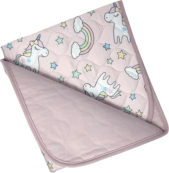 WOVENX Organic Incontinence Pads for Kids & Toddlers - 5 Layer Waterproof Protectors for Overnight Bed Wetting - Reusable & Washable Pee Pads - Fits Twin to Full Size Beds - 34" x 52" Unicorn