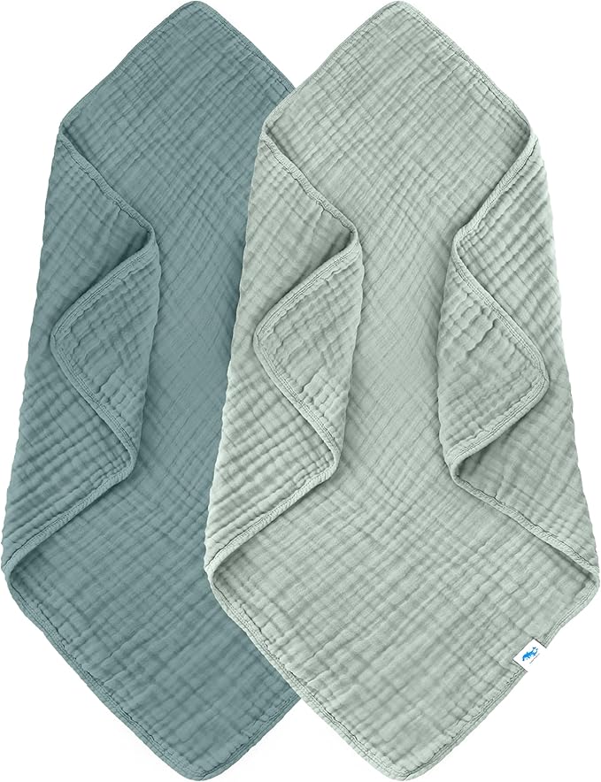 SWEET DOLPHIN Muslin Baby Bath Towels Blanket - 2 Pack 100% Cotton Towel for Babies, Infants, Toddlers - 40x40Inch - Highly Absorbent, Light Emerald