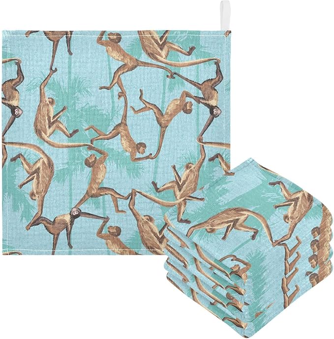 vvfelixl Cotton Monkeys Jungle Baby Muslin Washcloths Soft Face Towel for Newborns, 11.8 X 11.8 Inch, 5 Pack Blue