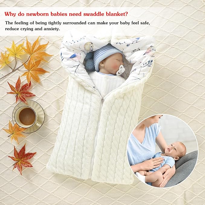Yanmucy Baby Swaddle Blanket Multifunction Wrap Knitted Sleeping Bag Newborn Baby Receiving Blankets Stroller Wrap for 0-12 Months (Beige)
