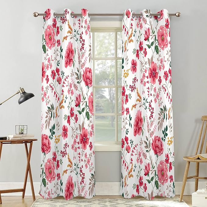 Renaiss Leaf Curtains Green Leaves Print Blackout Window Curtains for Bedroom Botanical Plants Grommet Top Room Darkening Window Drapes for Living Room 53W x 108L Inch Two Panel Set