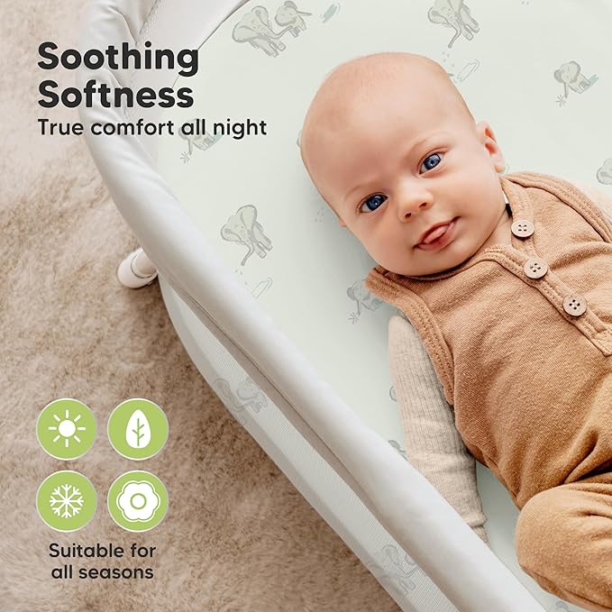 2-pk Waterproof Bassinet Sheets Girls, Boys, Cotton - 33x17 Universal Bassinet Mattress Pad Protector Cover, Compatible with Graco, Baby Delight, Chicco, Halo Bassinest Swivel Sleeper Fitted (Elly)