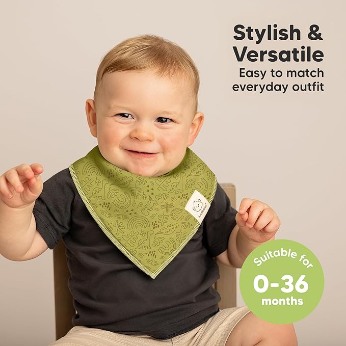 KeaBabies 10-Pack Organic Baby Bandana Bibs for Girls - Super Absorbent Triangle Baby Bibs for Drooling and Teething Infant, 100% Cotton Extra Soft for Newborn, Infant 0-36 Months (Mesozoic)
