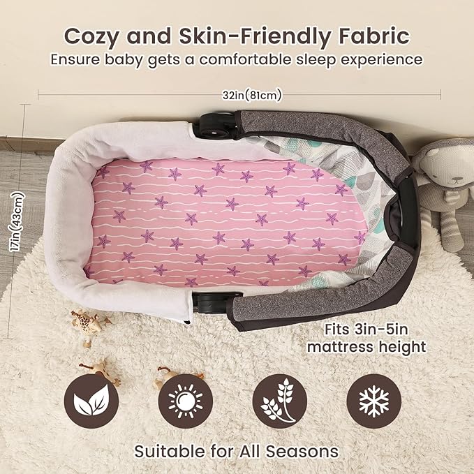 david's kids 3 Pack Bassinet Sheets, Ultra Soft Breathable Comfortable Baby Sheet Set for Boys Girls Neutral, Univeral Fit for Most Cradle and Bassinet Mattress, Beach