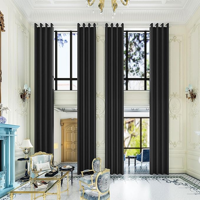 Extra Long Blackout Curtains - 2 Story High Living Room Drapes - Tall Curtains for High Ceiling or Long Window - 144 156 168 192 204 216 228 240 Inch 12ft-20ft Length(1 Panel,Black, 52″x228″)