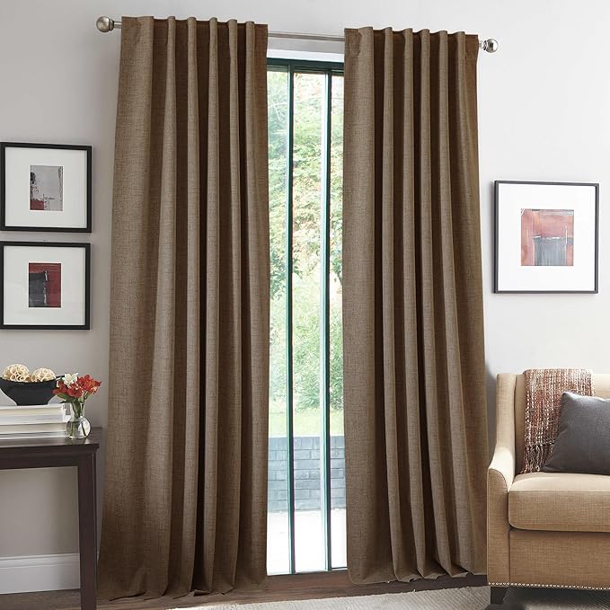 RYB HOME 100% Blackout Linen Textured Curtains 84 inches Long, Thermal Insulating Privacy Energy Saving for Bedroom Living Room Window Office Theater Dining Nursery, W 52 x L 84 in, Coffee, 2 Panels