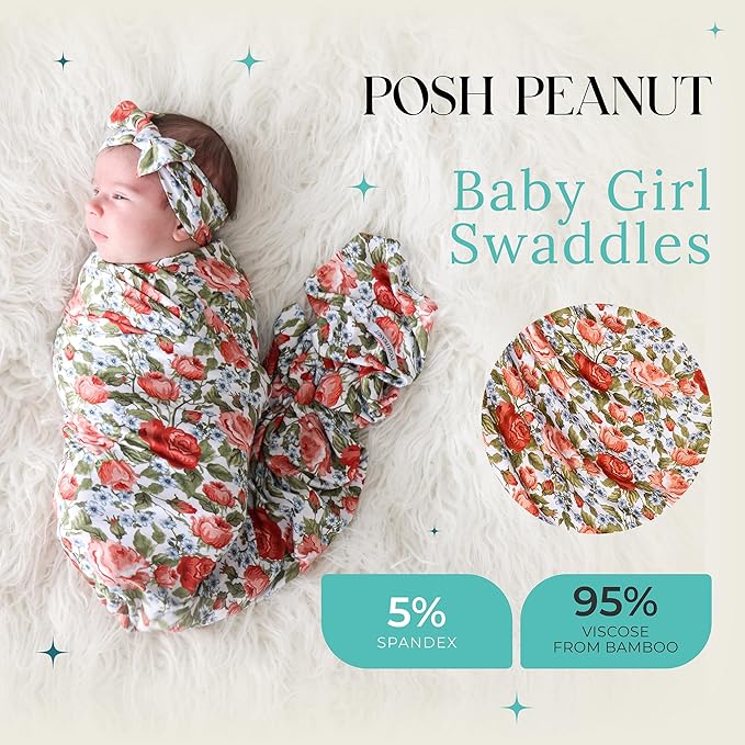Posh Peanut Swaddle Blanket + Headband Set - Soft Newborn Swaddle Doubles As a Stroller, Receiving Blanket, and Nursing Cover - Matching Baby Swaddles & Headbands for Everyday