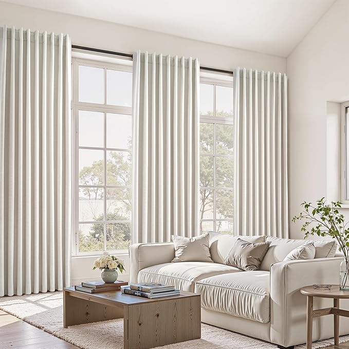 Topfinel Blackout Curtains 60 Inch Length Wide for Sliding Glass Door Living Room 90 Inch Long Linen Back Tab Pleated Drapes 100 Black Out Sound Proof Heavy Insulated Large Window 60" Wx90 Lx2Panels