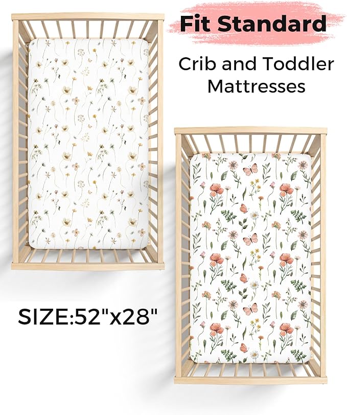 Crib Sheets for Boys and Girls, 2 Pack Fitted Baby Sheets for Standard Toddler Mattress 28" x 52", Soft Breathable Jersey Knit Baby Bedding (Nemo Dots)