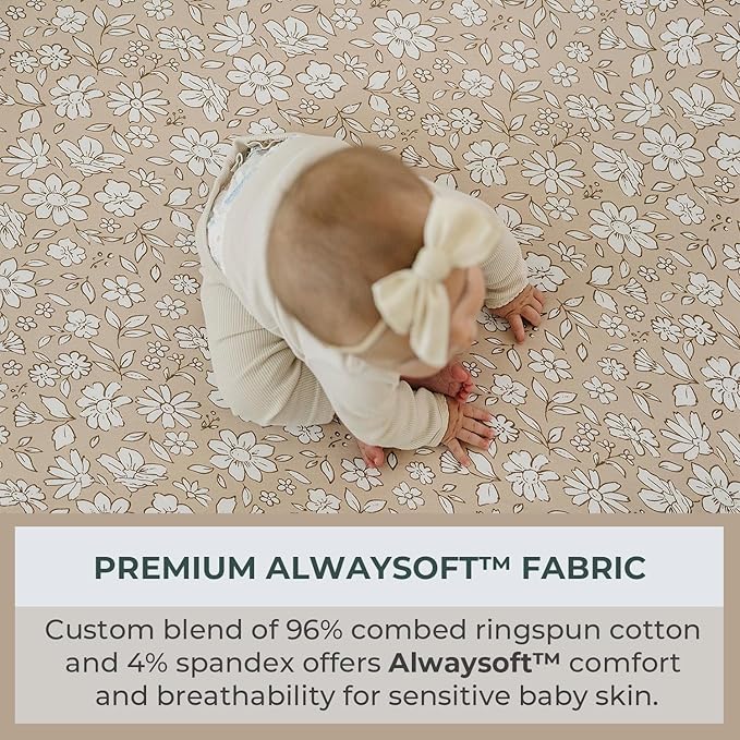 Pobibaby – 2 Pack Pack N Play Sheets and Mini Crib Sheets Fitted, Premium Ultra-Soft Jersey Knit Baby Sheets – Stylish Floral Pattern, Safe and Snug for Standard Playards and Mini Cribs (Meadow)